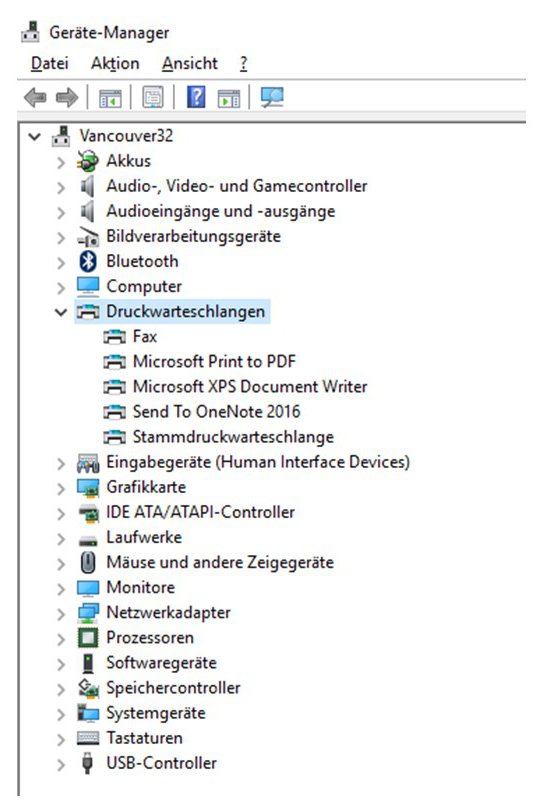 Windows 10 Drucker offline check Geräte-Manager