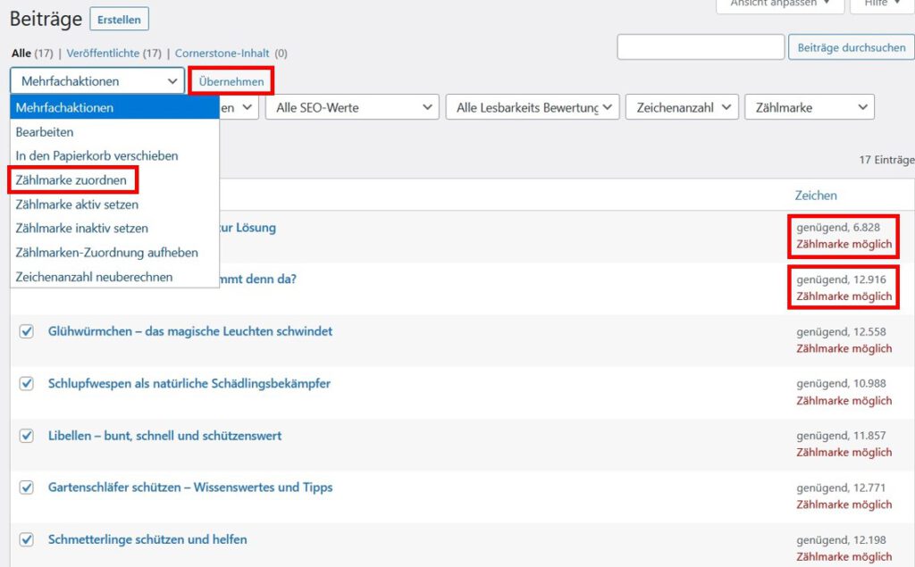VG WORT in WordPress Zählmarken bereits veröffentlichten Beiträgen zuordnen